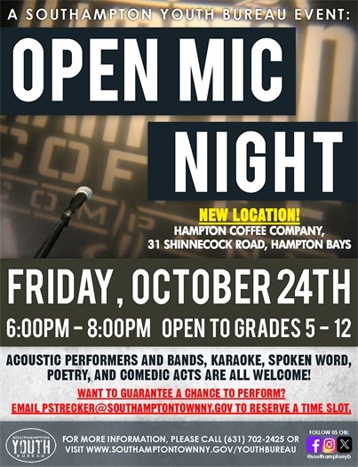JOIN US for Youth Bureau's Open Mic Night at Hampton Coffee Company on Oct 24