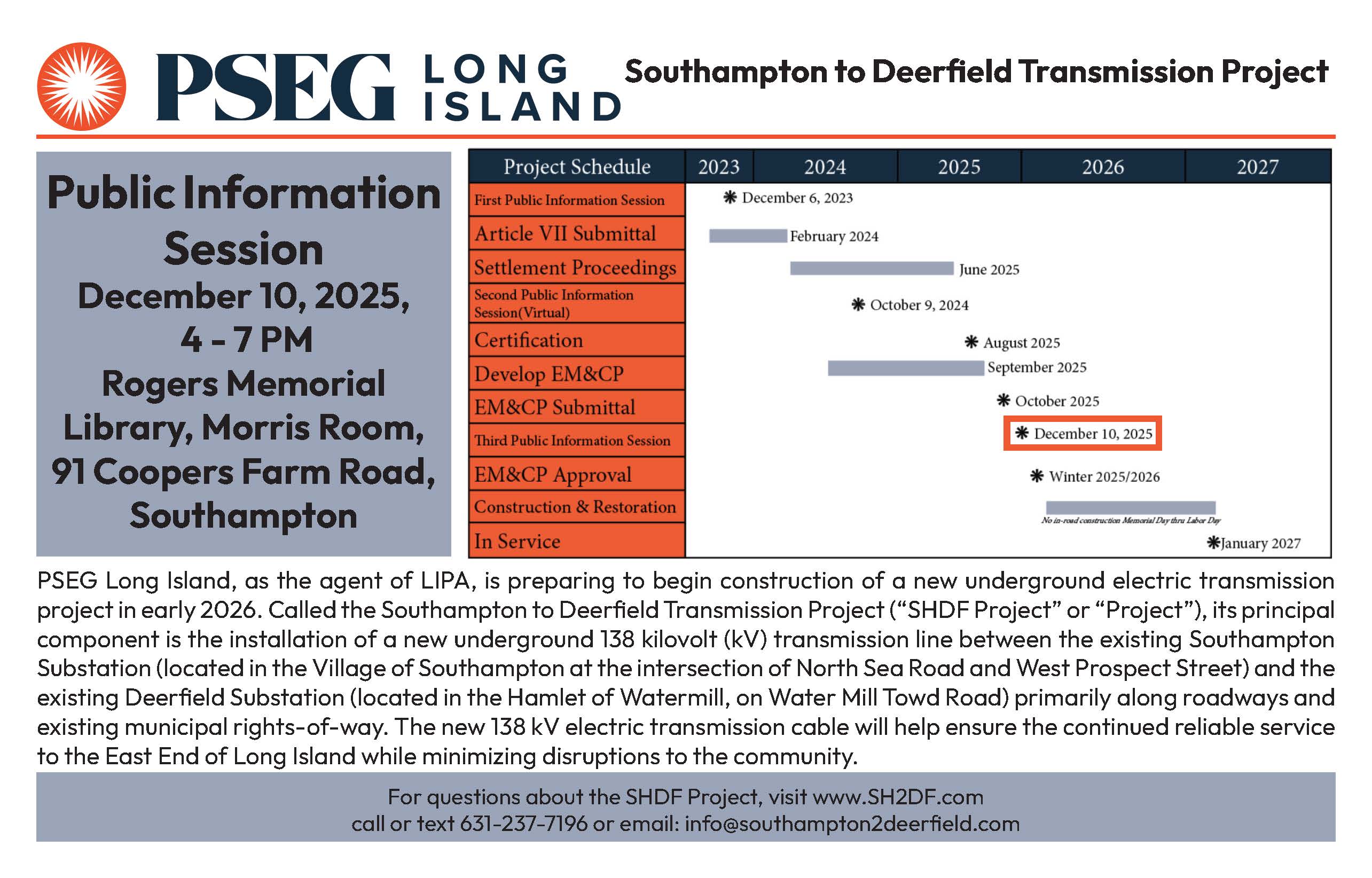 PSEG's public info session will be held on December 10, 2025, 4 - 7 PM, at Rogers Memorial Librar